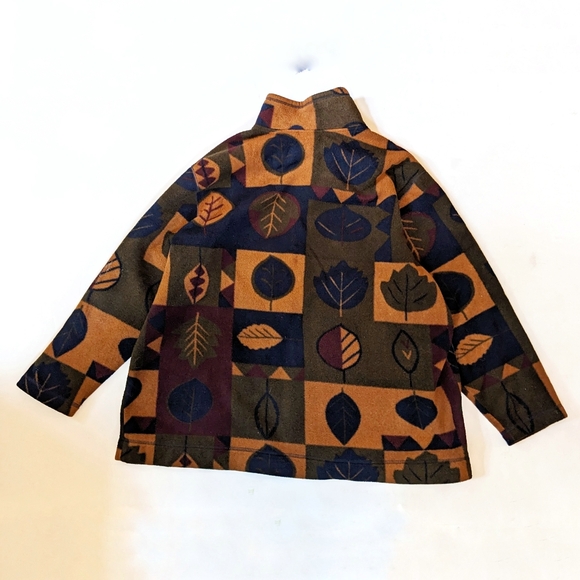 Falls Creek Vintage Leaf Print Fleece Yellow Green Red Blue - Picture 2 of 5